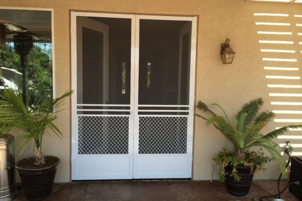 White "safeguard" French door swinging screen doors installed in Corona 9/6/14